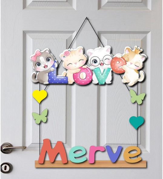 Kişiye Özel Hastane Kapısı Tatlı Kediler Kapı Süsü 45x30cm ürün görseli 1