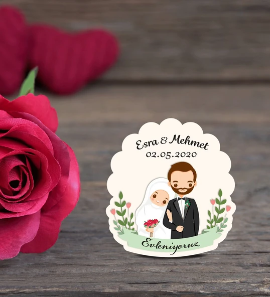 İsme Özel Söz, Kına, Nikah, Nişan, Düğün Hatırası Ahşap Magnet 50 Adet ürün görseli 1