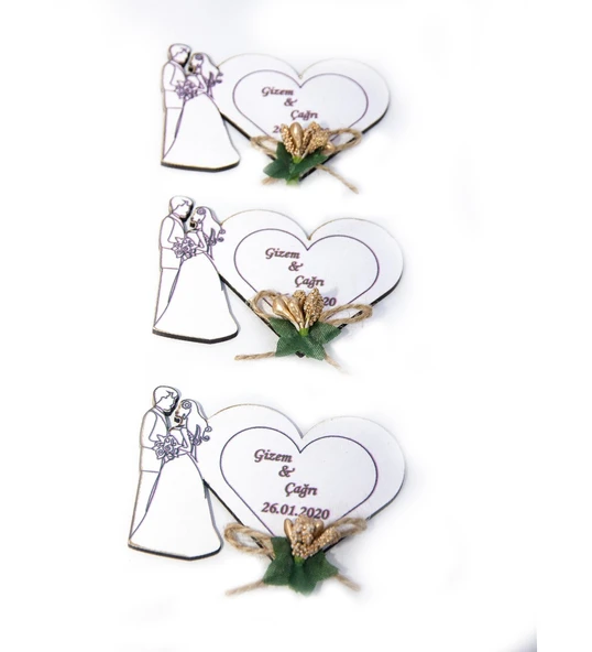 İsme Özel Gelin Damat Ahşap Magnet Söz Nişan Düğün 25 Adet - Resim 2