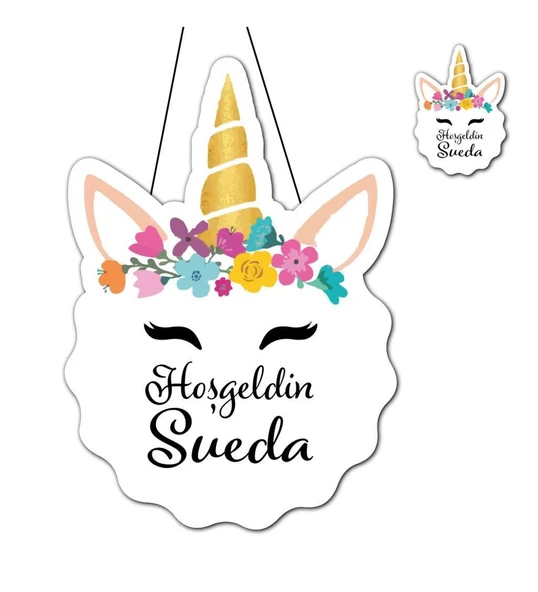 Kişiye Özel Bebek Kapı Süsü Ve 50 Adet Magnet Seti Unicorn Yüz ürün görseli