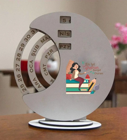 Kişiye Özel Öğretmen Temalı Yuvarlak Döner Takvim ürün görseli 1