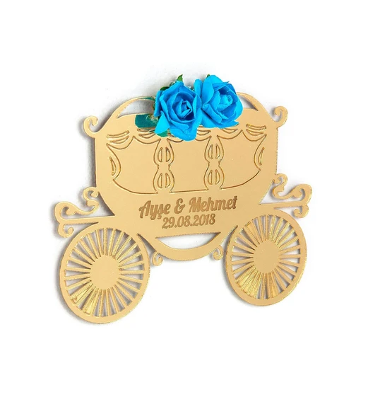 50 Adet Süslü  Söz Nişan Kına Düğün Hatırası Gold Pleksi Magnet ürün görseli 1