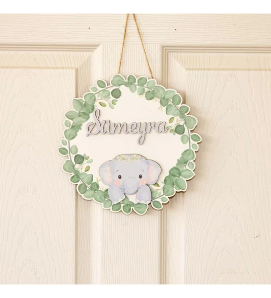 Kişiye Özel Tatlı Fil Kapı Süsü 30x30cm ürün görseli