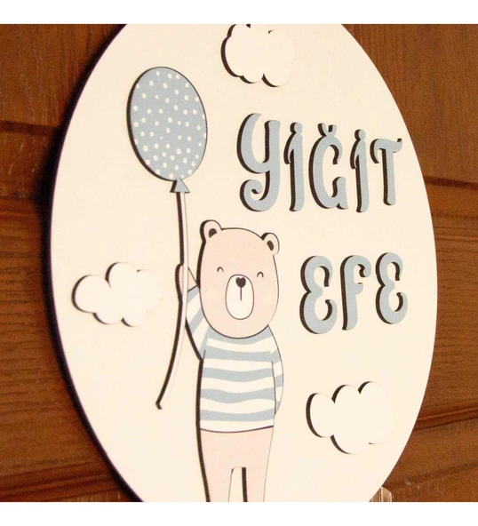 İsme Özel Tatlı Ayıcık Çocuk Odası Kapı Süsü - Resim 2