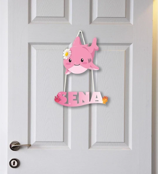 Meşgalem Pembe Yavru Köpek Balığı Temalı Kişiye Özel Kapı Süsü ürün görseli