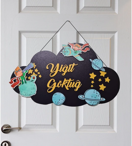 Kişiye Özel 3D Bebek Ahşap Kapı Süsü Uzay - 1