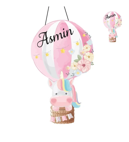 Kişiye Özel Bebek Kapı Süsü Ve 50 Adet Magnet Seti Ünicorn Balon ürün görseli
