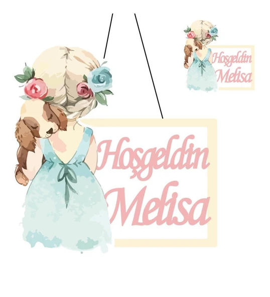 Kişiye Özel Bebek Kapı Süsü Ve 50 Adet Magnet Seti Köpek Ve Kız ürün görseli