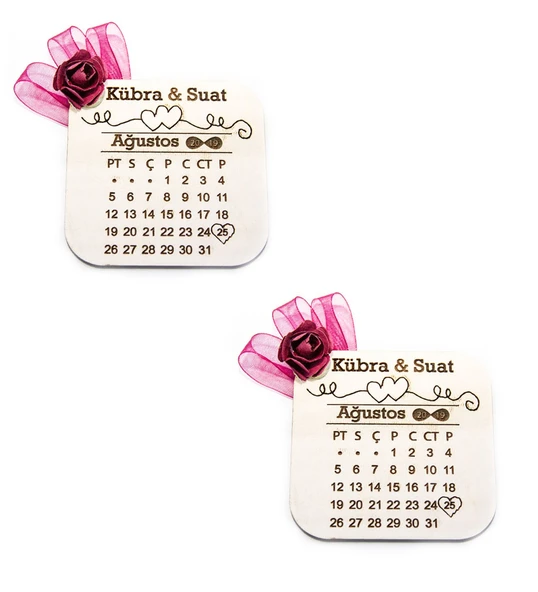 İsme Özel Takvimli Ahşap Magnet Kına, Nikah, Nişan, Düğün Hatırası - 25 Adet ürün görseli 1