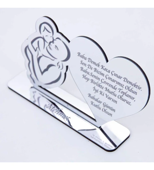 Babalar Günü Hediyesi Masaüstü Gümüş Pleksi İsimlik - 1 - Resim 2
