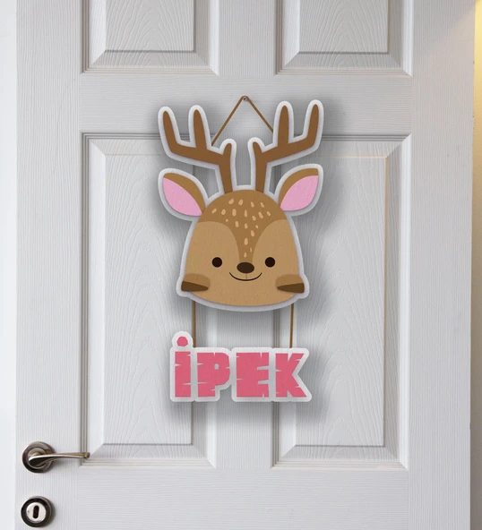 İsme Özel Geyik Temalı Çocuk Odası Kapı Süsü ürün görseli