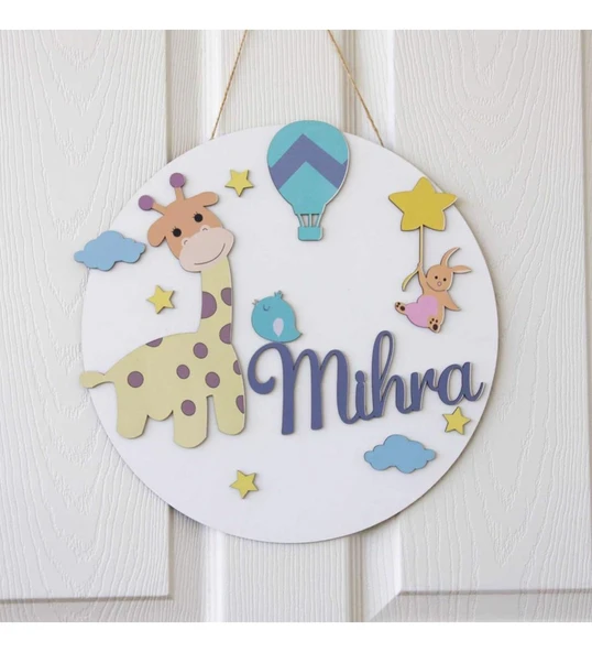 Zürafa Temalı Hayvanlar Ahşap Çocuk Kapı Süsü ürün görseli