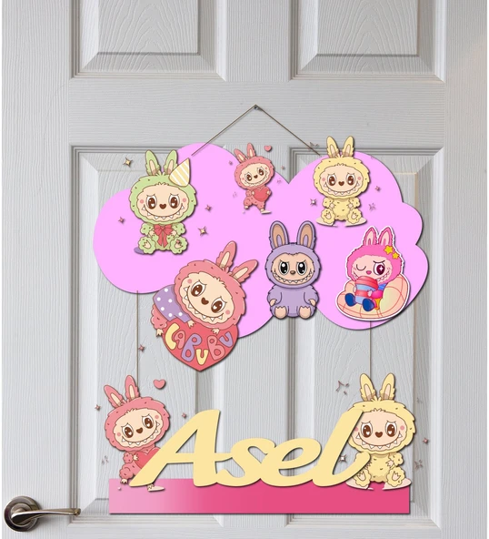 Meşgalem Labubu Desenli Kişiye Özel Yenidoğan Kapı Süsü (45cm) - Resim 2