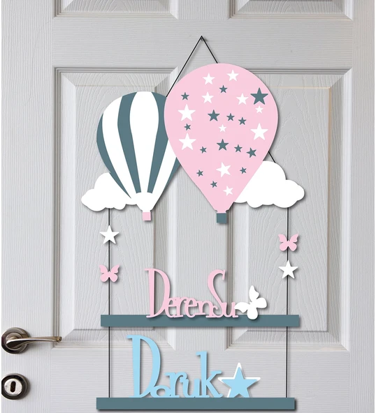 Kişiye Özel İki İsimli Hastane Kapısı  Balon Kapı Süsü 55x30cm - Resim 2