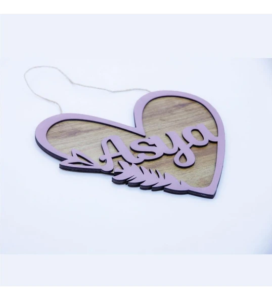 Meşgalem Lila Çerçeveli ve Ahşap Desen Temalı Kişiye Özel Kapı Süsü ürün görseli