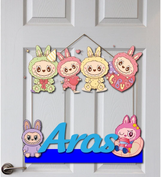 Labubu Desenli Kişiye Özel Yenidoğan Kapı Süsü 45 cm - Resim 3