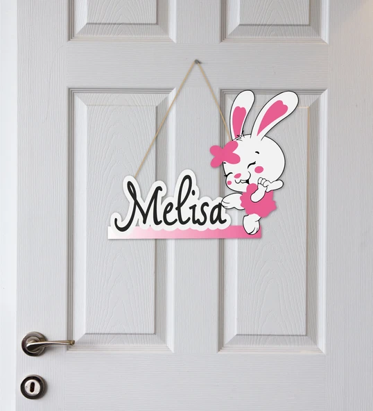 İsme Özel Sevimli Tavşan Temalı Çocuk Odası Kapı Süsü ürün görseli