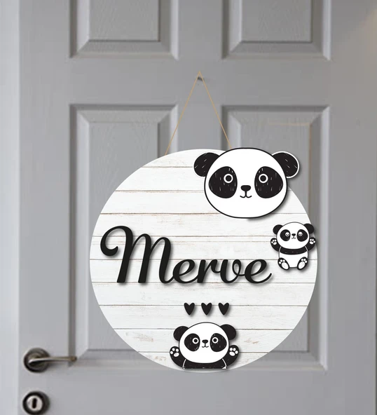 Kişiye Özel Tatlı Minik Panda Kapı Süsü 30x30cm ürün görseli