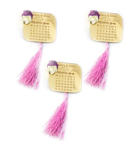 50 Adet İsme Özel Takvimli Gold Pleksi Magnet Kına Nikah Nişan Düğün Hatırası ürün görseli 1