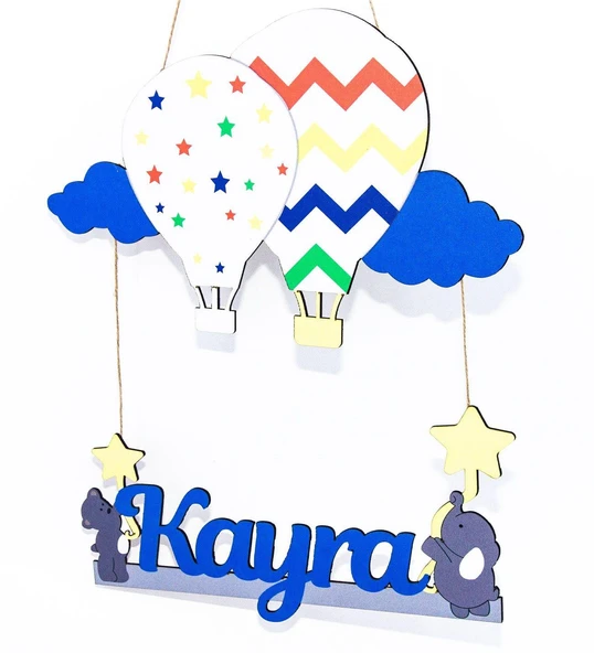 Meşgalem Mavi Bulutlu Kapadokya Balonu Temalı Kişiye Özel Kapı Süsü ürün görseli