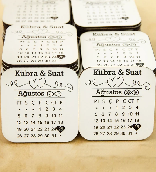 İsme Özel Ahşap takvimli  Magnet Söz Nişan Hatırası 50 Adet ürün görseli 1