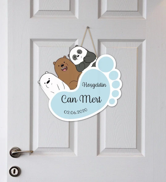 Meşgalem Minik Panda ve Arkadaşları Temalı Kişiye Özel Kapı Süsü ürün görseli