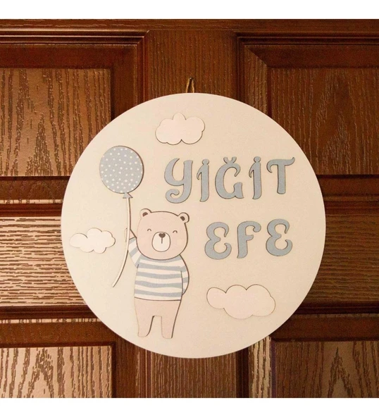 İsme Özel Tatlı Ayıcık Çocuk Odası Kapı Süsü ürün görseli