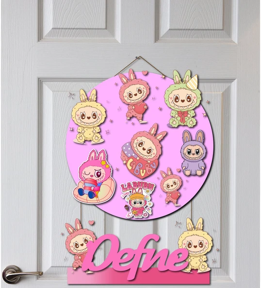 Labubu Desenli Kişiye Özel Yenidoğan Kapı Süsü (45cm) - Resim 3