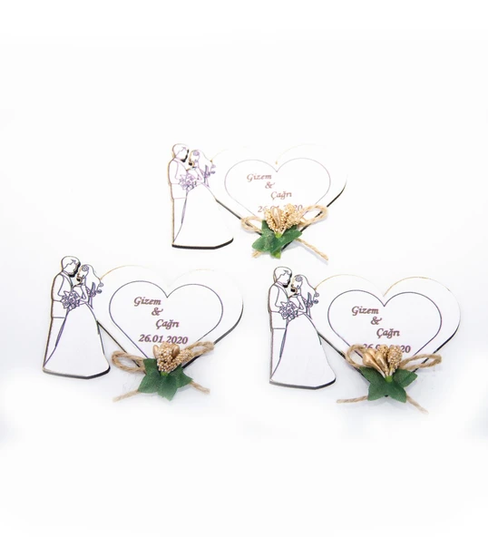 İsme Özel Gelin Damat Ahşap Magnet Söz Nişan Düğün 25 Adet ürün görseli 1