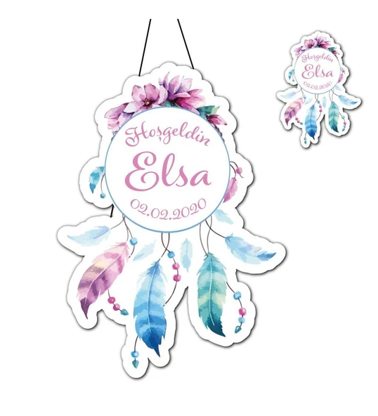 Kişiye Özel Bebek Kapı Süsü Ve 50 Adet Magnet Seti Renkli Tüy ürün görseli