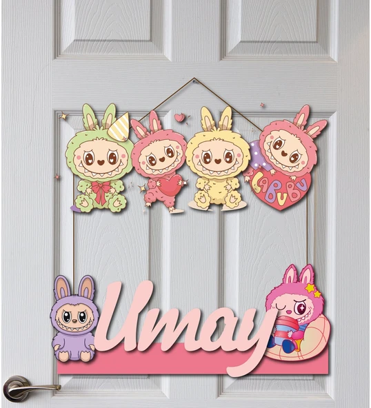 Labubu Desenli Kişiye Özel Yenidoğan Kapı Süsü 45 cm - Resim 2