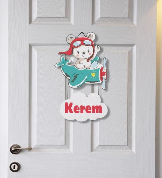 Meşgalem Yeşil Uçaktan El Sallayan Minik Hayvan Temalı Kişiye Özel Kapı Süsü ürün görseli