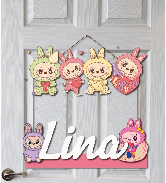 Labubu Desenli Kişiye Özel Yenidoğan Kapı Süsü 45 cm ürün görseli