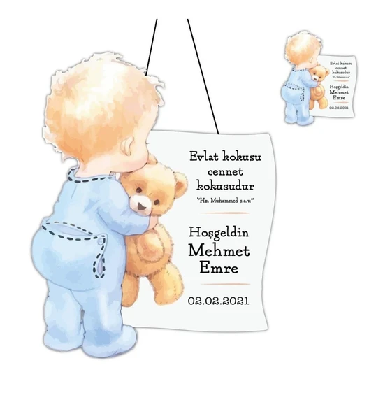 Kişiye Özel Bebek Kapı Süsü Ve 50 Adet Magnet Seti Çocuk Ve Ayıcık ürün görseli