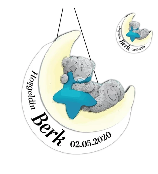 Kişiye Özel Bebek Kapı Süsü Ve  Adet Magnet Seti Ay Ve Ayı ürün görseli