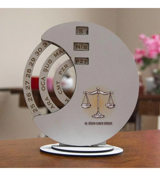 Kişiye Özel Adalet Terazisi Temalı Yuvarlak Döner Takvim ürün görseli 1