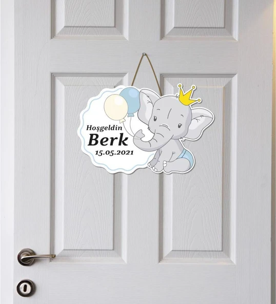 Meşgalem Balon Tutan Altın Taçlı Ayıcık Temalı Kişiye Özel Kapı Süsü ürün görseli