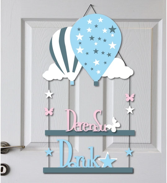 Kişiye Özel Uçan Balon Tasarımlı Kapı Süsü 55x30cm - Resim 2