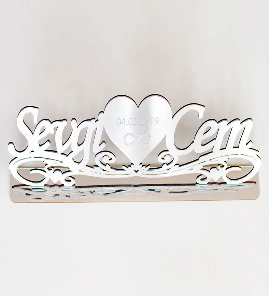 Pleksi İsimlik Gümüş Masaüstü Ve Ayaklı Söz Nişan Düğün ürün görseli 1