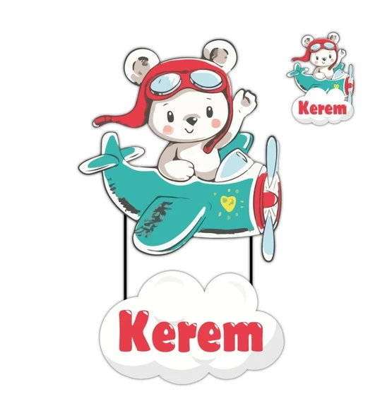 Kişiye Özel Kapı Süsü Ve 50 Adet Magnet Seti Yeşil Uçak ürün görseli