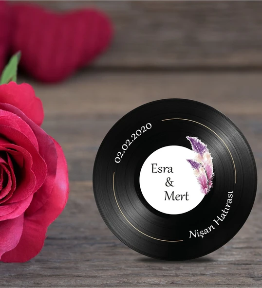 İsme Özel Ahşap Plak Magnet Söz Nişan Hatırası 50 Adet ürün görseli 1