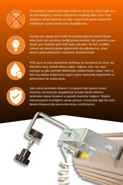 Goldsun Aqua 2000 Watt GSU20 Şemsiye Tip Kumandasız Suya Dayanıklı Elektrikli İnfrared Isıtıcı-Beyaz - Resim 3