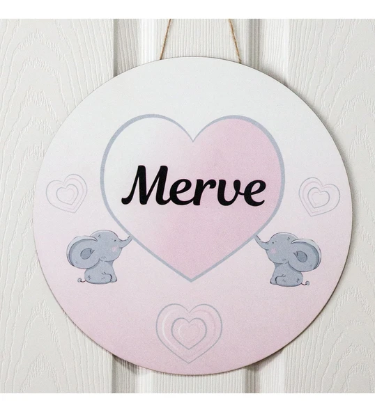 Meşgalem Fil ve Kalp Temalı Kişiye Özel Kapı Süsü ürün görseli