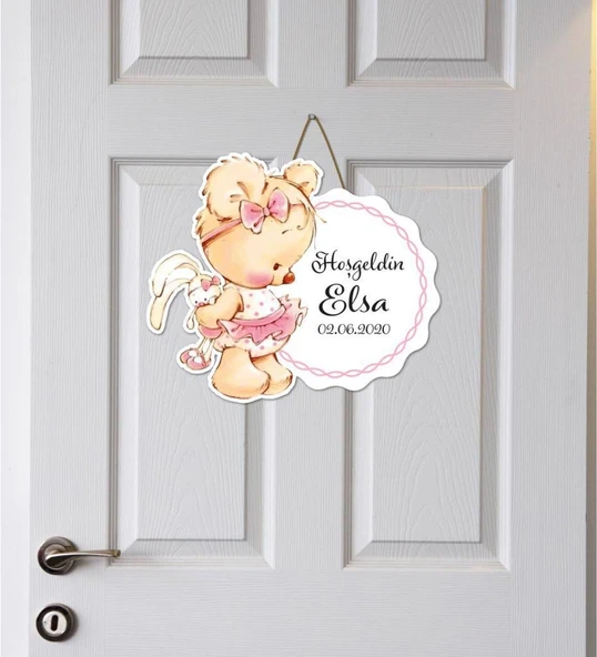 Meşgalem Tavşan Oyuncaklı Ayıcık Temalı Kişiye Özel Kapı Süsü ürün görseli