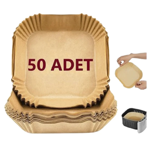 50 Adet Air Fryer Pişirme Kağıdı Tek Kullanımlık Yağ Geçirmez Yapışmaz Kare Tabak Model PVC - Resim 6