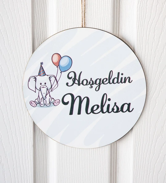 Meşgalem Balon Tutan Fil Temalı Kişiye Özel Kapı Süsü ürün görseli