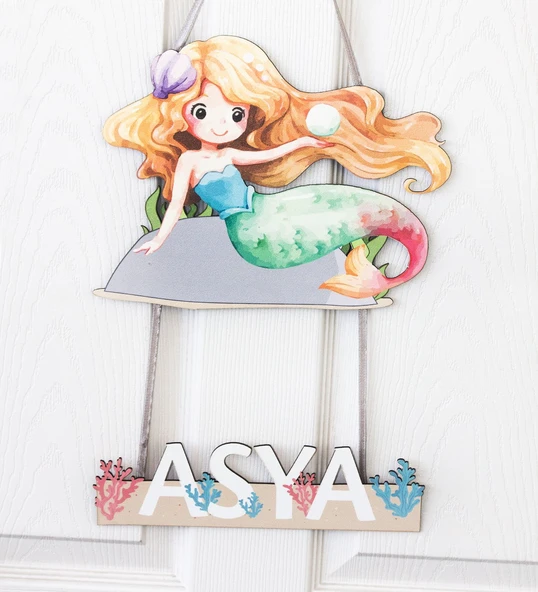 Meşgalem Uzun Saçlı Deniz Kızı Temalı Kişiye Özel Kapı Süsü ürün görseli