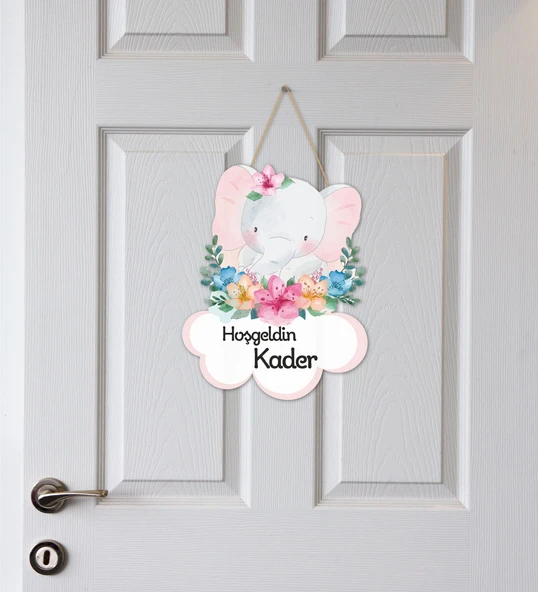 Meşgalem Çiçekler için Fil Yavrusu Temalı Kişiye Özel Kapı Süsü ürün görseli