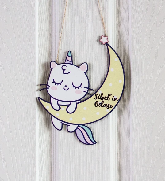 Meşgalem Unicorn ve Ay Temalı Kişiye Özel Kapı Süsü ürün görseli