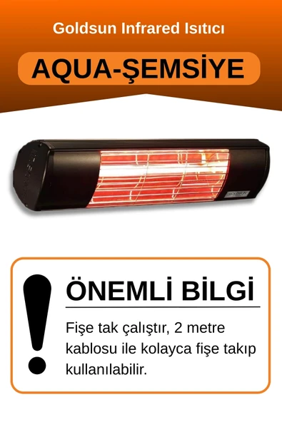 Goldsun Aqua 2000 Watt GSU20 Şemsiye Tip Kumandasız Suya Dayanıklı Elektrikli İnfrared Isıtıcı-Siyah - Resim 2